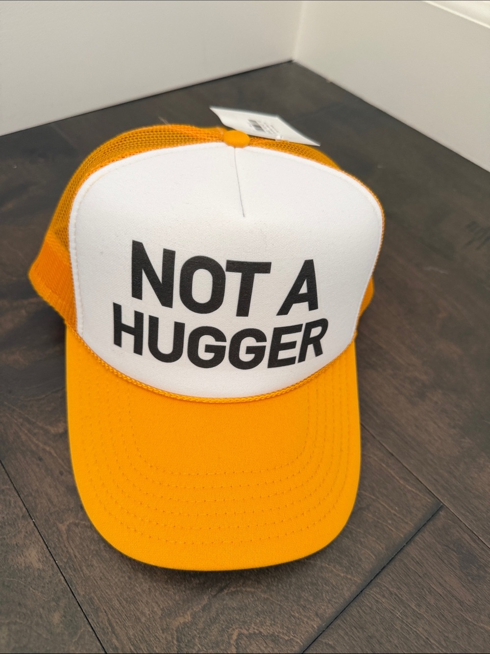 Kids "Not A Hugger" yellow & White Trucker Hat